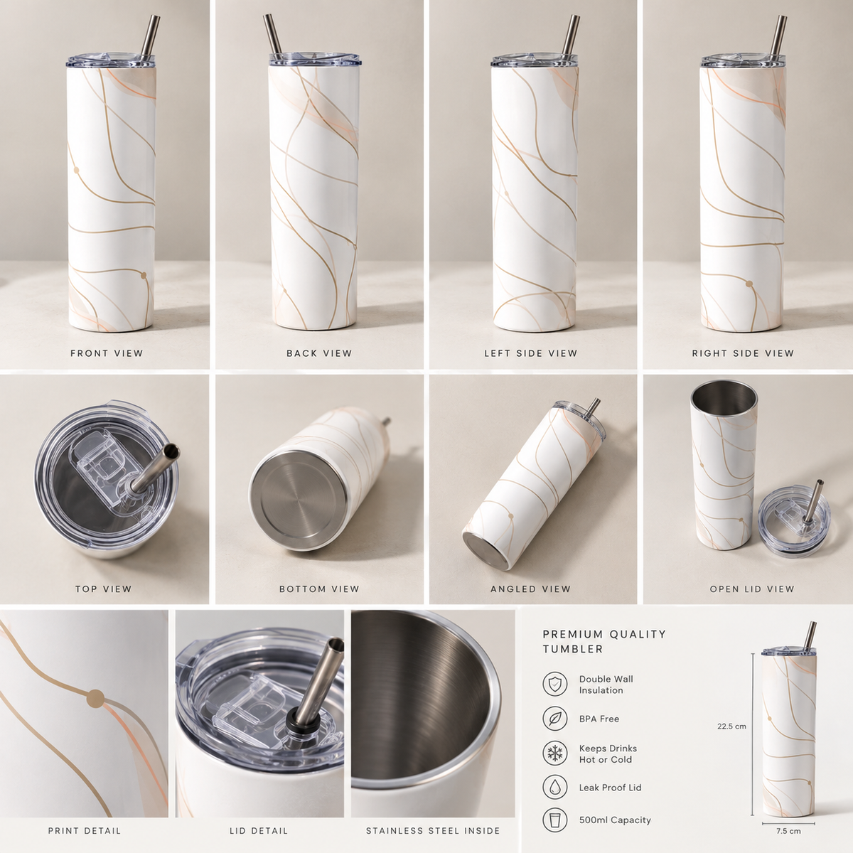 Contour Flow Stainless Steel Tumbler – White